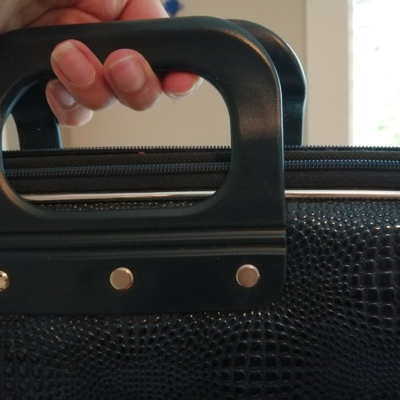 Navy Blue Snake Print Leather Laptop Briefcase - Picture 3 of 4